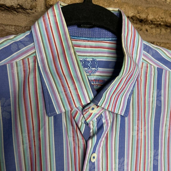 Bugatchi Uomo Striped Flip Cuff Casual Long Sleeve Shirt Size Medium - Picture 6 of 12